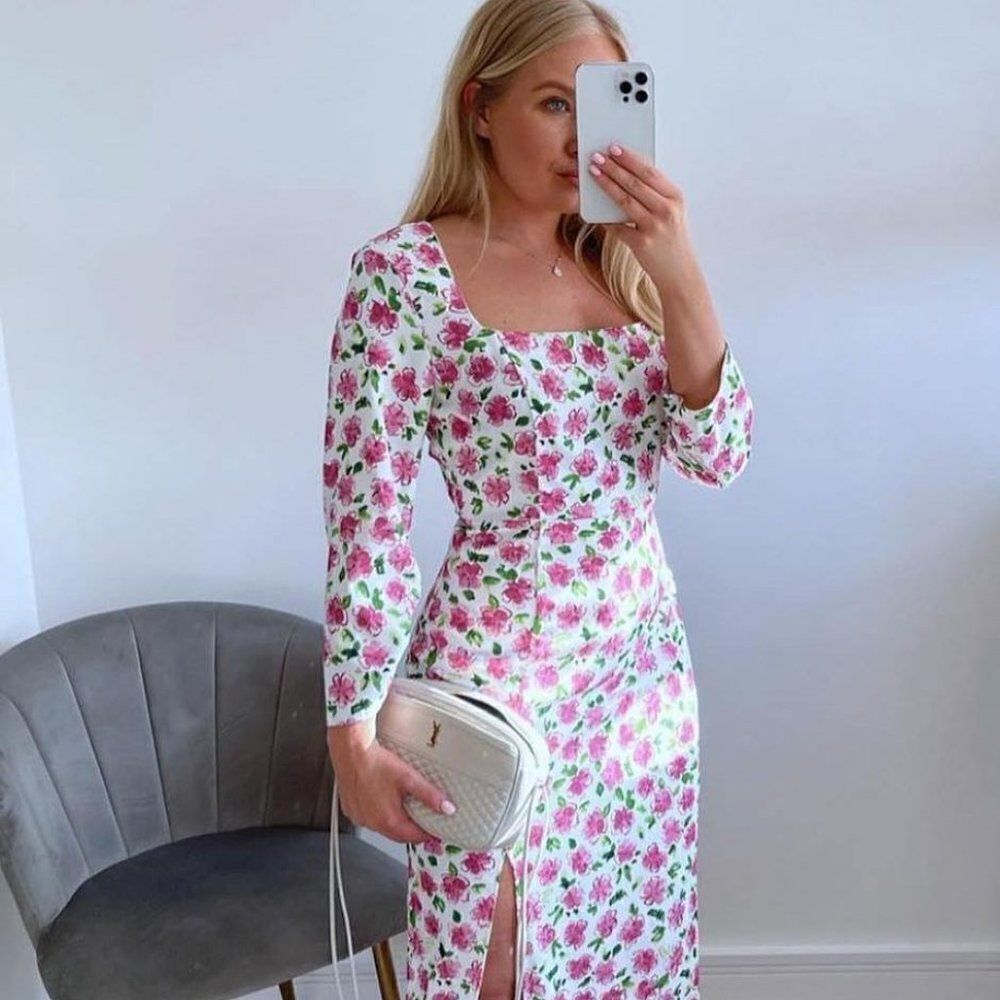 ZARA FLORAL PRINT DRESS SLIT NEW - Picture 3 of 4